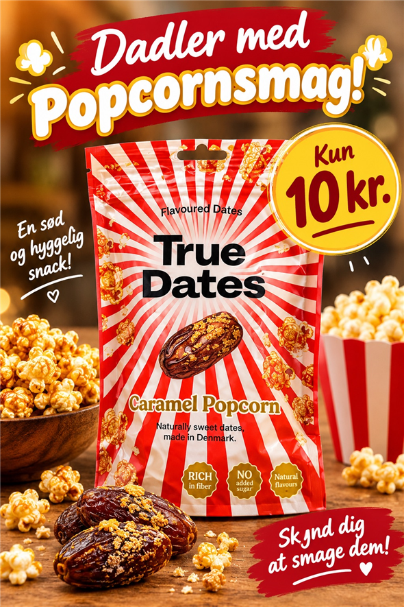 Dadler med popcorn